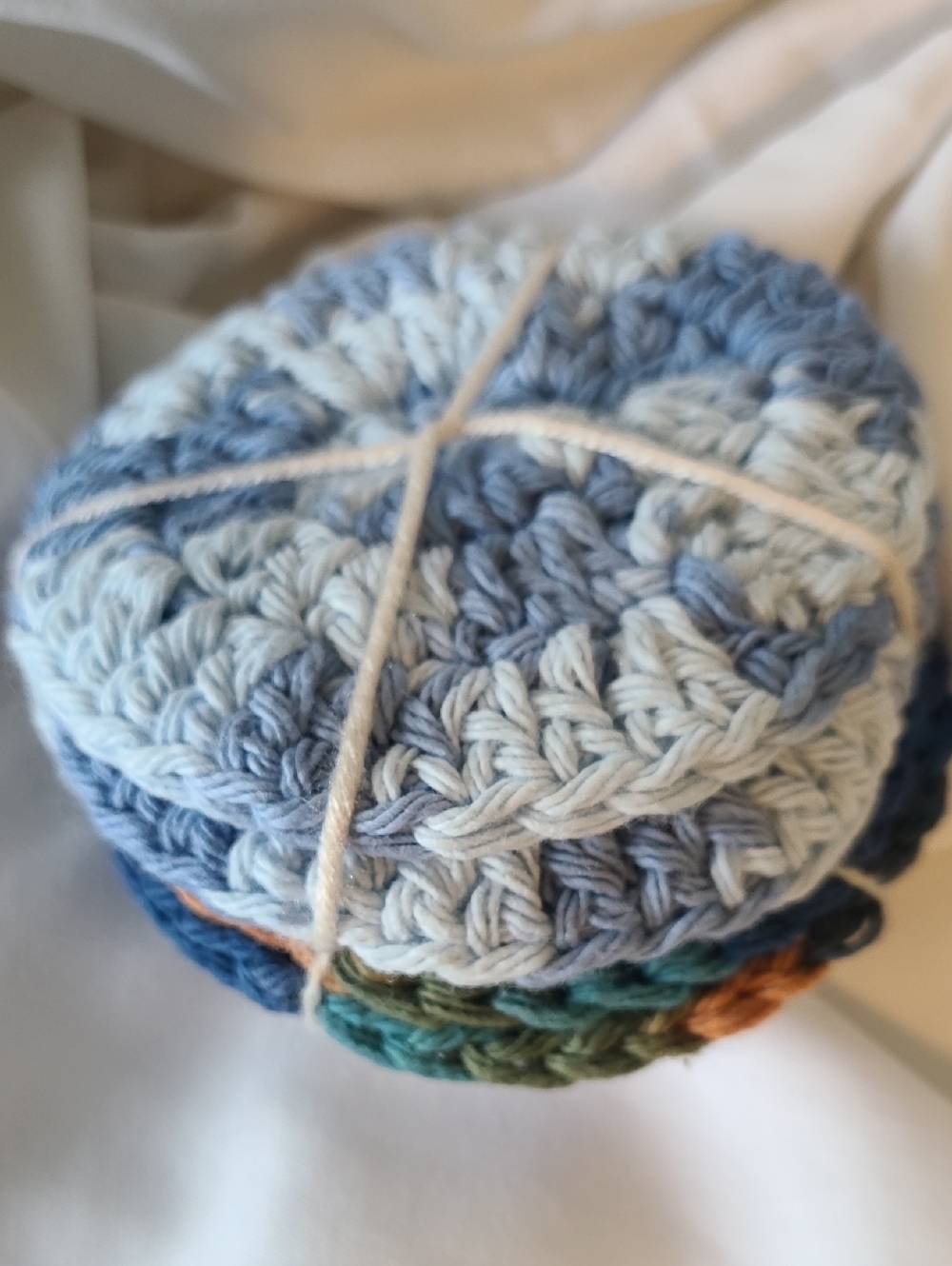 Handmade Crocheted Face Scrubbies - Blue & Multicolor Set By Grey Dove Creations